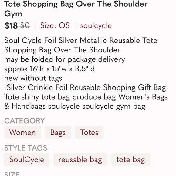 Soulcycle Silver tote/workout bag. - Picture 6 of 7
